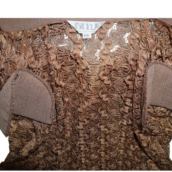 Vintage Style Sheer Metallic Bronze Lace Button-Up Shirt – Size XXXL - Picture 8 of 9